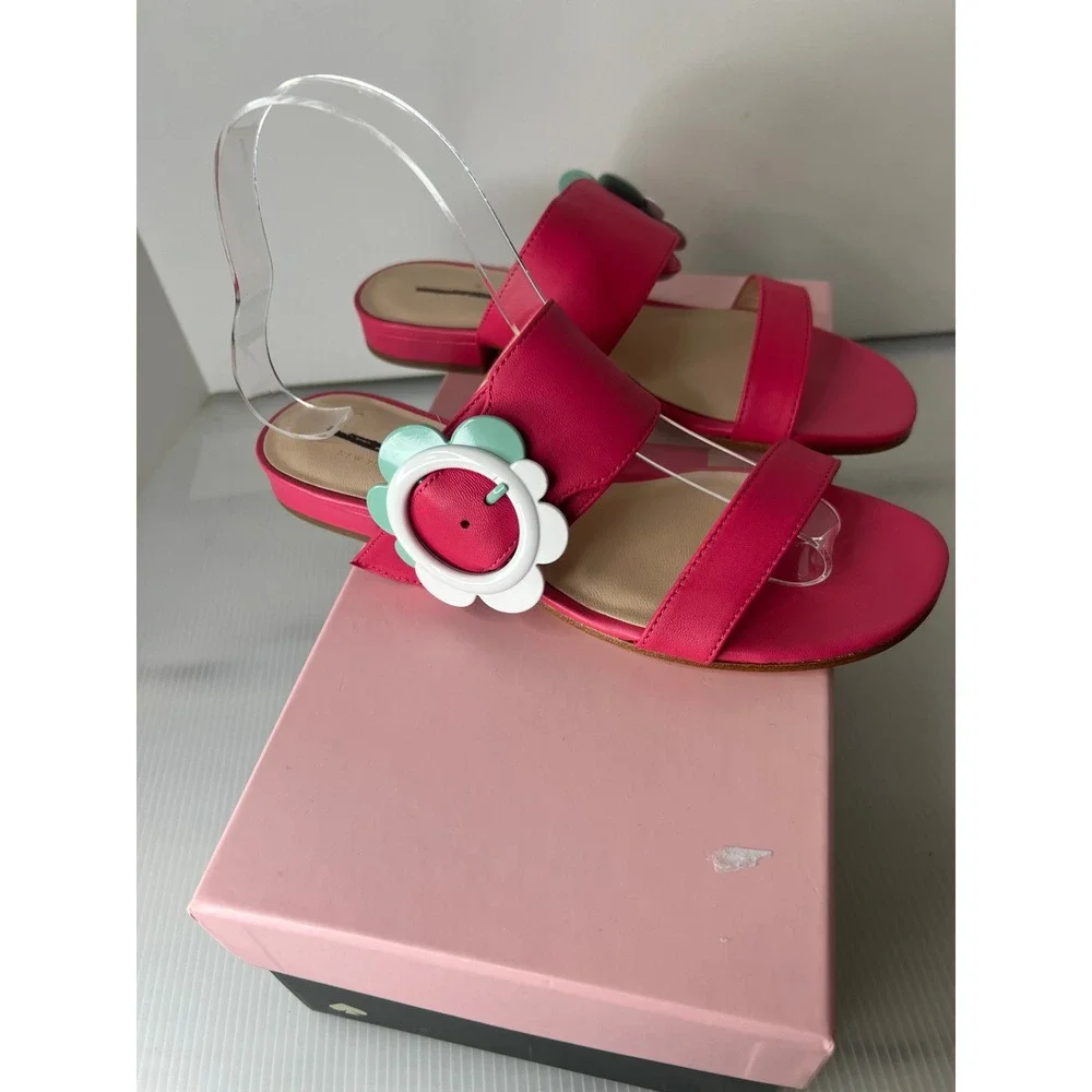 Kate Spade Fabi‎ Flower Buckle Slide Sandals Pink Leather Women 6M